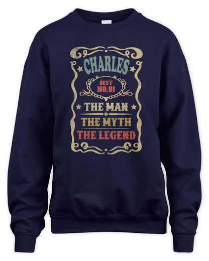 The Man The Myth The Legend Vintage Gold Wine Shirt CHARLES M1-52 / Unisex Sweatshirt / navy