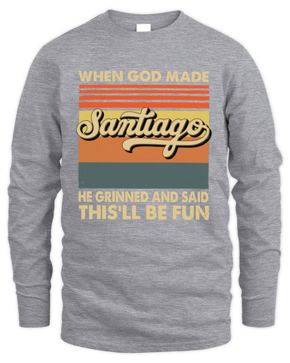 When God Made Your Name He Grinned Vintage T-Shirt SANTIAGO M1-55 / Men's Long Sleeved T-Shirt / sport grey