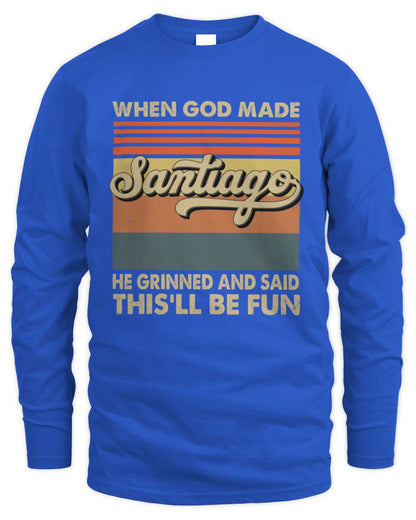 When God Made Your Name He Grinned Vintage T-Shirt SANTIAGO M1-55 / Men's Long Sleeved T-Shirt / royal