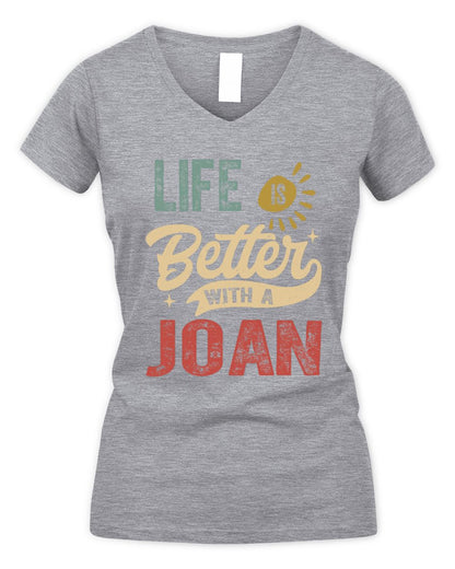 Life Is Better With a Name Personalized Retro T-Shirt JOAN-48 / Women's V-Neck T-Shirt / sport grey