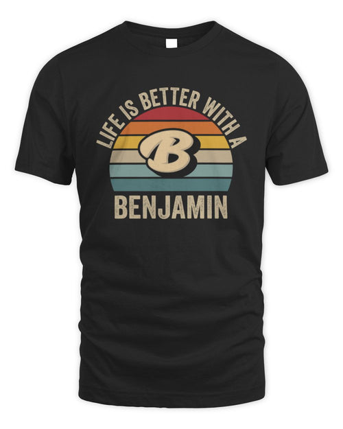Life Is Better with Name Vintage Sun Shirt BENJAMIN M1-50 / Unisex Standard T-Shirt / black