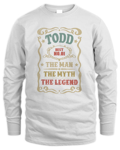 The Man The Myth The Legend Vintage Gold Wine Shirt TODD M1-52 / Men's Long Sleeved T-Shirt / white