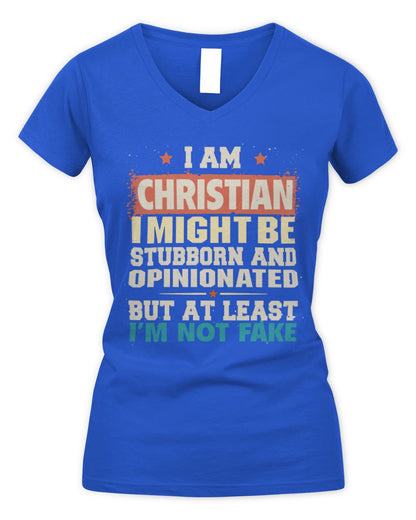 I Am Name I Might Be Stubborn and Opinionated Graphic T-Shirt CHRISTIAN M1-72 / Women's V-Neck T-Shirt / royal
