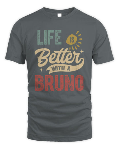Life Is Better With a Name Personalized Retro T-Shirt BRUNO-48 / Unisex Standard T-Shirt / charcoal