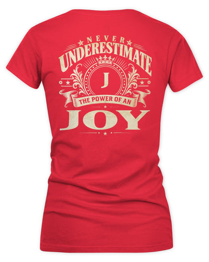 Never Underestimate Your Name Luxury Logo Shirt JOY M1-63 / Women's V-Neck T-Shirt / red