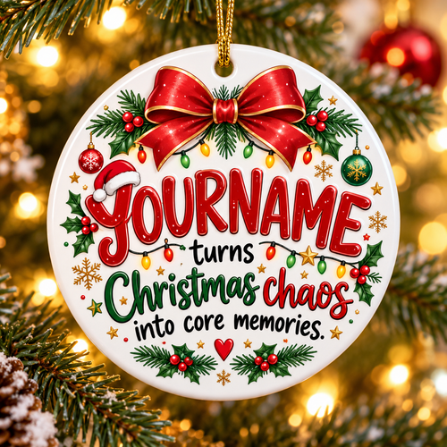 Turns Christmas Chaos Into Core Memories - Personalized Ceramic Ornament