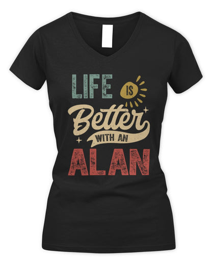 Life Is Better With a Name Personalized Retro T-Shirt ALAN-48 / Women's V-Neck T-Shirt / black