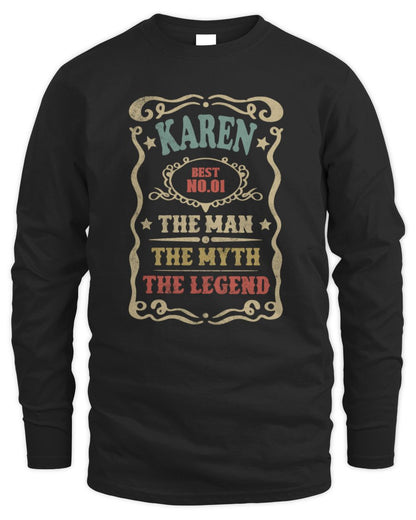 The Man The Myth The Legend Vintage Gold Wine Shirt KAREN M1-52 / Men's Long Sleeved T-Shirt / black