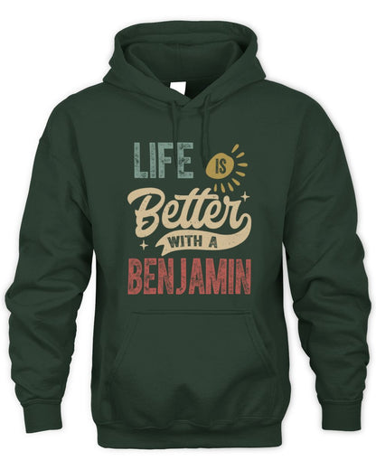 Life Is Better With a Name Personalized Retro T-Shirt BENJAMIN-48 / Unisex Hoodie / forest green