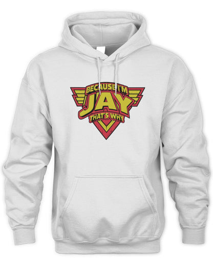 Because I'm Name That's Why Red and Yellow Logo Graphic T-Shirt JAY M1-75 / Unisex Hoodie / white