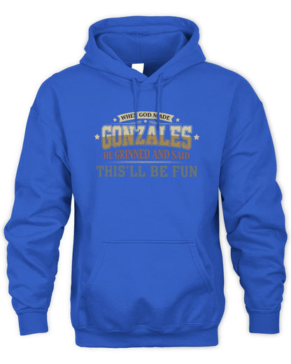 When God Made Your Name Funny Heritage T-Shirt GONZALES M1-80 / Unisex Hoodie / royal