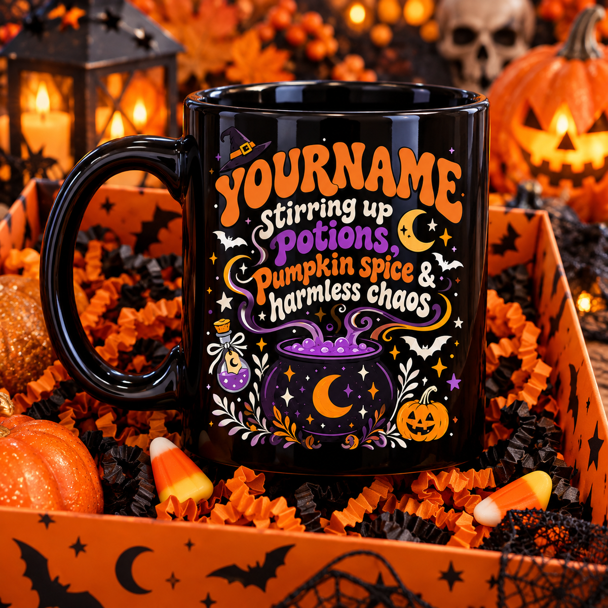 Your Name Strring Up Potions, Pumpkin Spice & Harmless Chaos - Personalized Mug