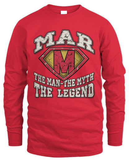 The Man The Myth The Legend Superman Graphic T-Shirt MAR M1-74 / Men's Long Sleeved T-Shirt / red