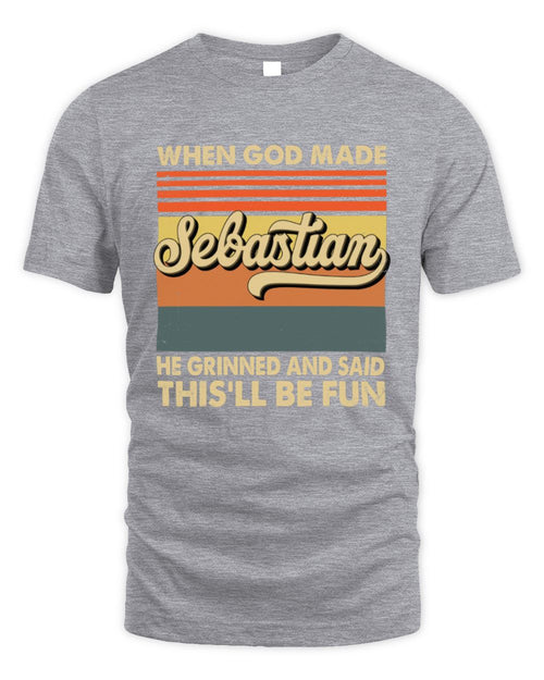 When God Made Your Name He Grinned Vintage T-Shirt SEBASTIAN M1-55 / Unisex Standard T-Shirt / sport grey