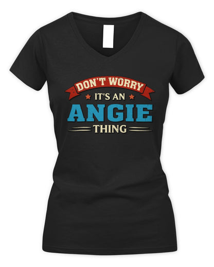 Don't Worry It's a Your Name Thing Funny Retro T-Shirt ANGIE M1-57 / Women's V-Neck T-Shirt / black