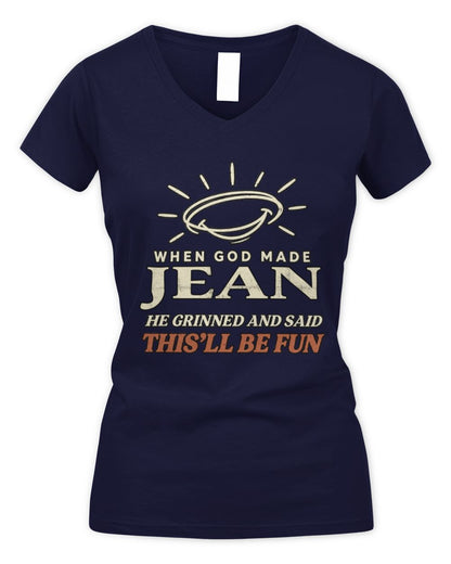When God Made Your Name Funny Western T-Shirt T-Shirt JEAN M1-S82 / Women's V-Neck T-Shirt / navy
