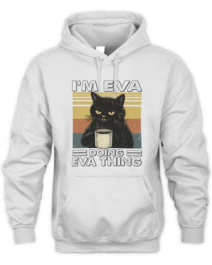 I'm Name Doing Name Thing Grumpy Black Cat Shirt EVA M1-79 / Unisex Hoodie / white