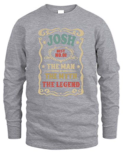 The Man The Myth The Legend Vintage Gold Wine Shirt JOSH M1-52 / Men's Long Sleeved T-Shirt / sport grey