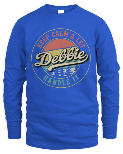 Keep Calm Let Your Name Handle It Retro T-Shirt DEBBIE M1-54 / Men's Long Sleeved T-Shirt / royal