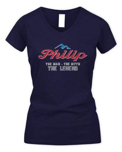The Man The Myth The Legend Coors Light Beer T-Shirt PHILIP M1-S84 / Women's V-Neck T-Shirt / navy