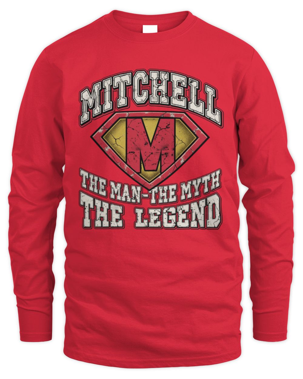 The Man The Myth The Legend Superman Graphic T-Shirt MITCHELL M1-74 / Men's Long Sleeved T-Shirt / red