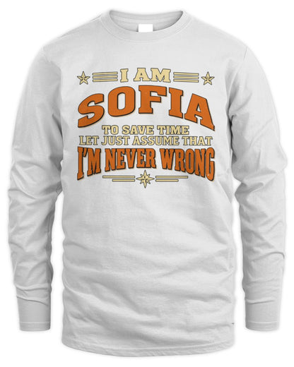 I'm Name Let's Just Assume I'm Never Wrong Retro Shirt SOFIA M1-64 / Men's Long Sleeved T-Shirt / white