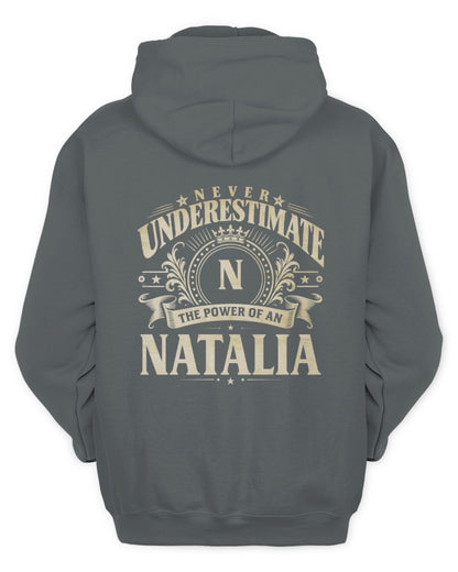 Never Underestimate Your Name Luxury Logo Shirt NATALIA M1-63 / Unisex Hoodie / charcoal