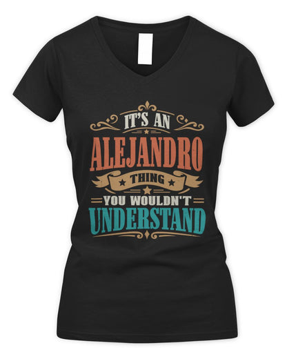 It’s a Name Thing Personalized Retro T-Shirt ALEJANDRO M1-47 / Women's V-Neck T-Shirt / black