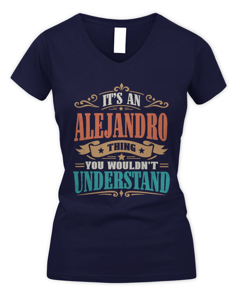 It’s a Name Thing Personalized Retro T-Shirt ALEJANDRO M1-47 / Women's V-Neck T-Shirt / navy