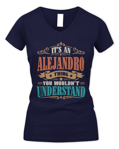 It’s a Name Thing Personalized Retro T-Shirt ALEJANDRO M1-47 / Women's V-Neck T-Shirt / navy