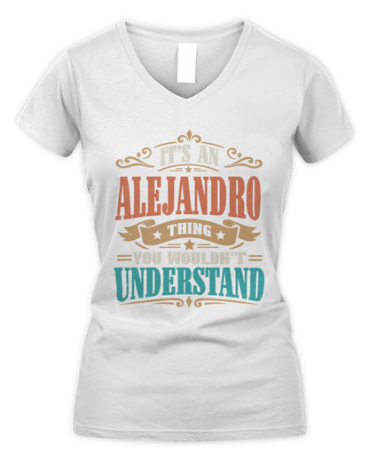 It’s a Name Thing Personalized Retro T-Shirt ALEJANDRO M1-47 / Women's V-Neck T-Shirt / white