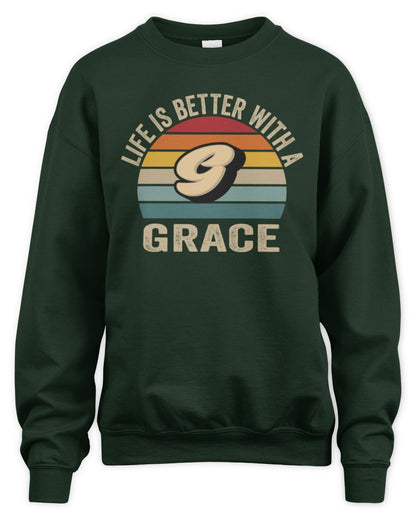 Life Is Better with Name Vintage Sun Shirt GRACE M1-50 / Unisex Sweatshirt / forest green