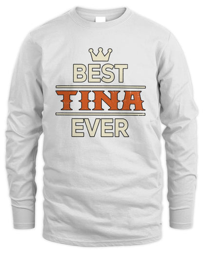 Best Your Name With Crown Shirt TINA M1-59 / Men's Long Sleeved T-Shirt / white