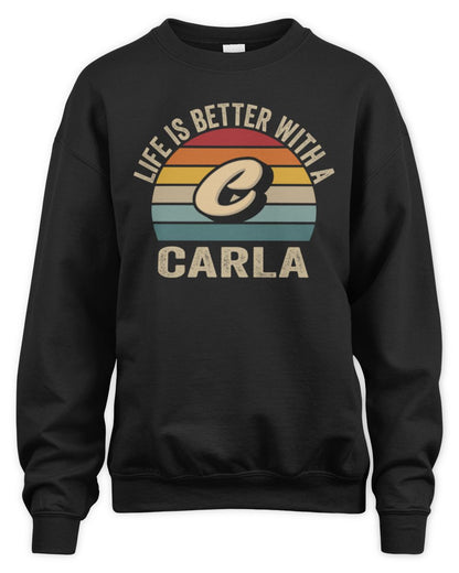 Life Is Better with Name Vintage Sun Shirt CARLA M1-50 / Unisex Sweatshirt / black