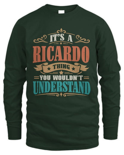 It’s a Name Thing Personalized Retro T-Shirt RICARDO M1-47 / Men's Long Sleeved T-Shirt / forest green