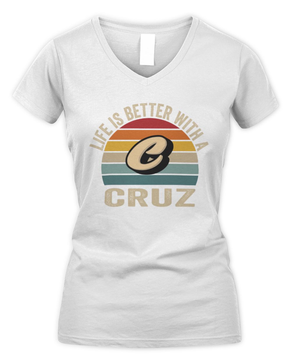 Life Is Better with Name Vintage Sun Shirt CRUZ M1-50 / Women's V-Neck T-Shirt / white