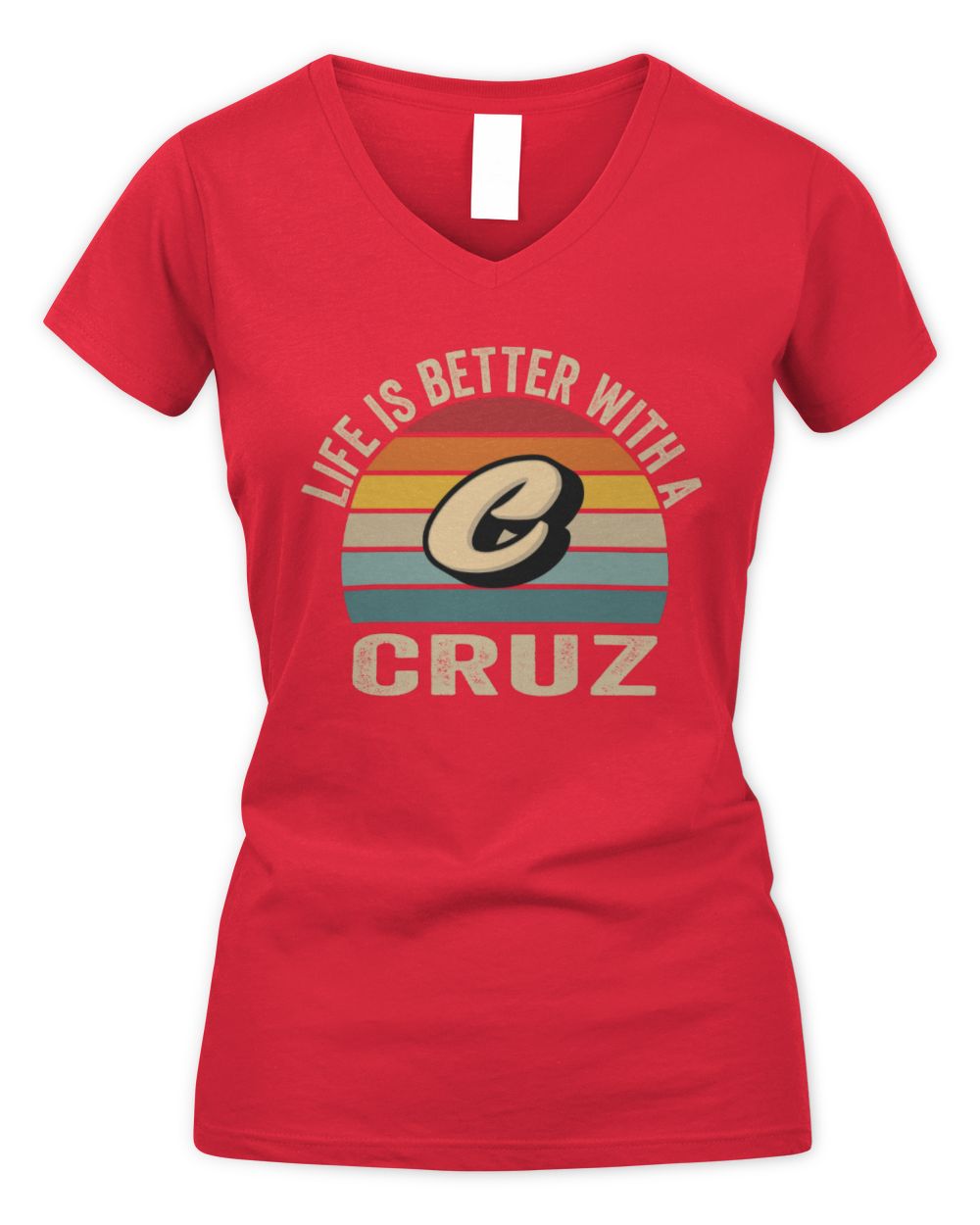 Life Is Better with Name Vintage Sun Shirt CRUZ M1-50 / Women's V-Neck T-Shirt / red