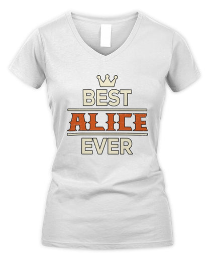 Best Your Name With Crown Shirt ALICE M1-59 / Women's V-Neck T-Shirt / white