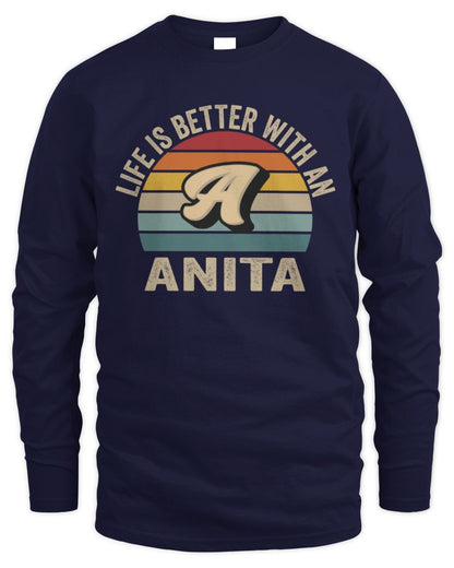 Life Is Better with Name Vintage Sun Shirt ANITA M1-50 / Men's Long Sleeved T-Shirt / navy