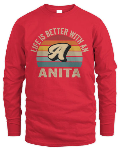 Life Is Better with Name Vintage Sun Shirt ANITA M1-50 / Men's Long Sleeved T-Shirt / red
