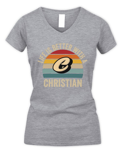 Life Is Better with Name Vintage Sun Shirt CHRISTIAN M1-50 / Women's V-Neck T-Shirt / sport grey