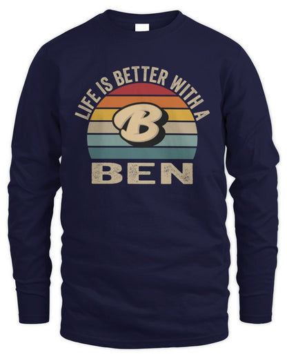 Life Is Better with Name Vintage Sun Shirt BEN M1-50 / Men's Long Sleeved T-Shirt / navy