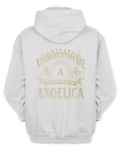 Never Underestimate Your Name Luxury Logo Shirt ANGELICA M1-63 / Unisex Hoodie / white
