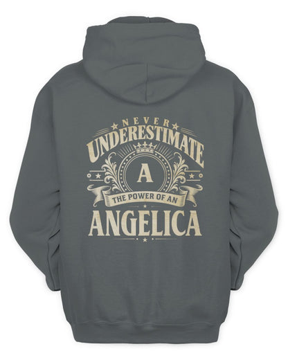 Never Underestimate Your Name Luxury Logo Shirt ANGELICA M1-63 / Unisex Hoodie / charcoal
