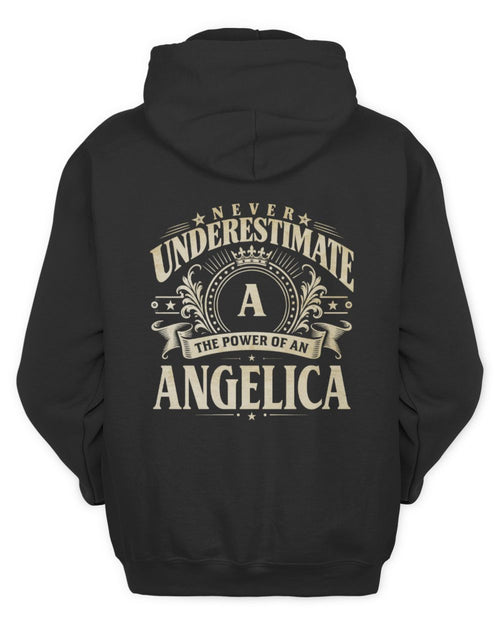 Never Underestimate Your Name Luxury Logo Shirt ANGELICA M1-63 / Unisex Hoodie / black
