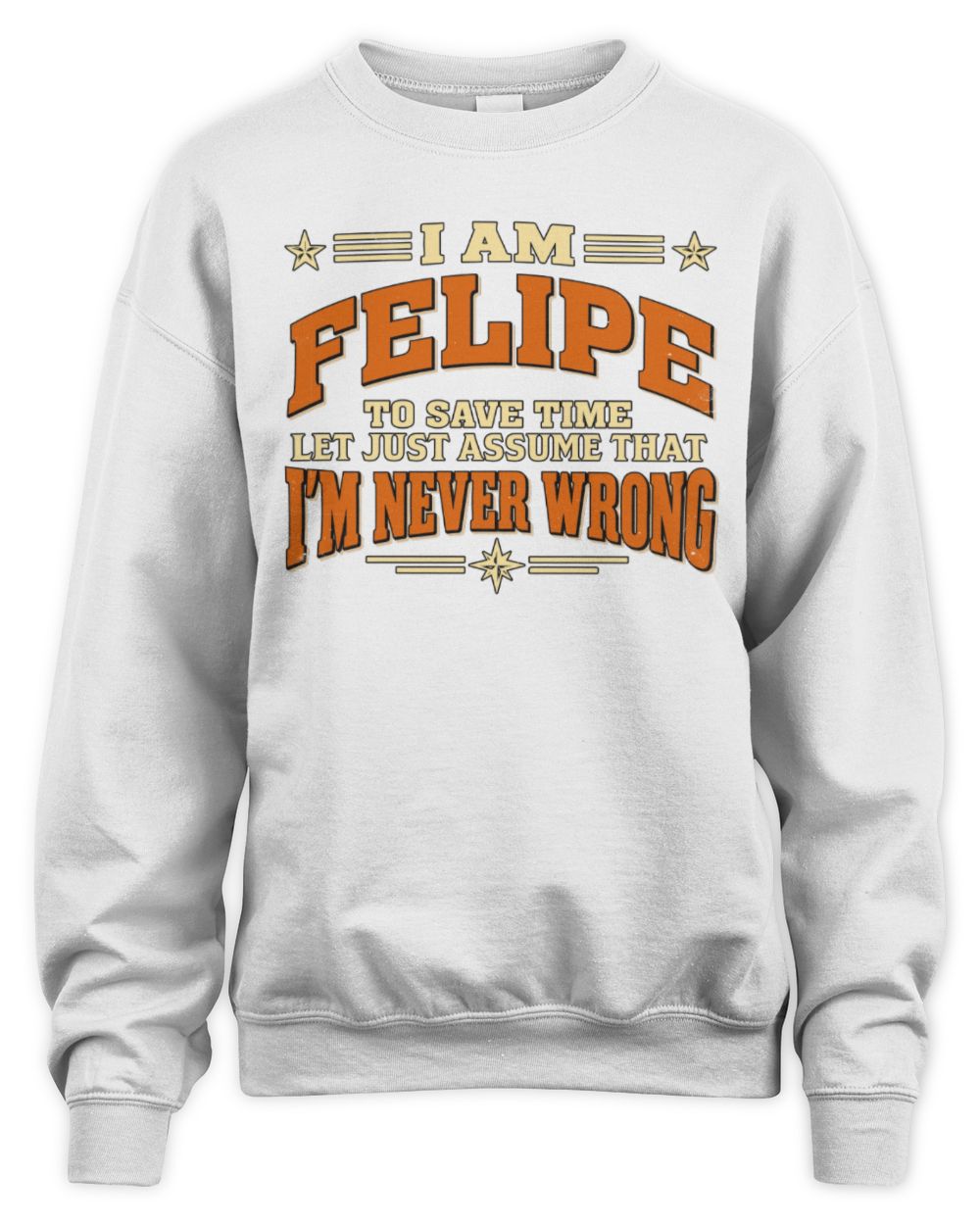 I'm Name Let's Just Assume I'm Never Wrong Retro Shirt FELIPE M1-64 / Unisex Sweatshirt / white