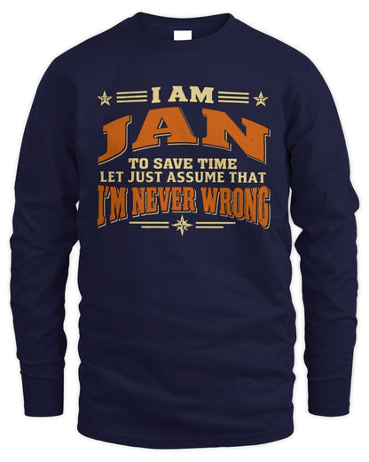I'm Name Let's Just Assume I'm Never Wrong Retro Shirt JAN M1-64 / Men's Long Sleeved T-Shirt / navy