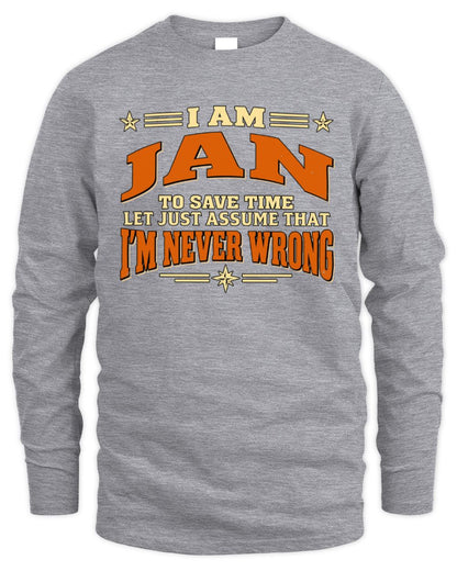I'm Name Let's Just Assume I'm Never Wrong Retro Shirt JAN M1-64 / Men's Long Sleeved T-Shirt / sport grey