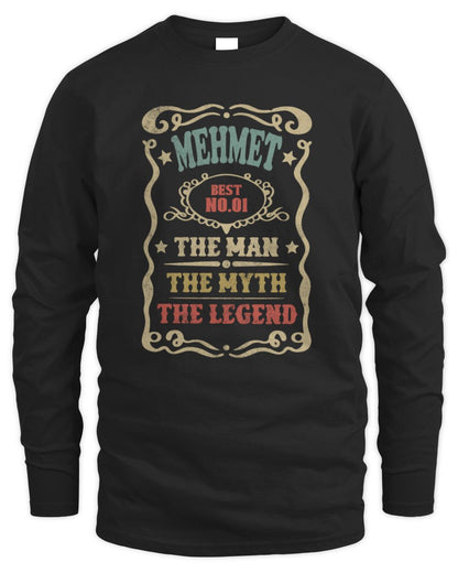 The Man The Myth The Legend Vintage Gold Wine Shirt MEHMET M1-52 / Men's Long Sleeved T-Shirt / black