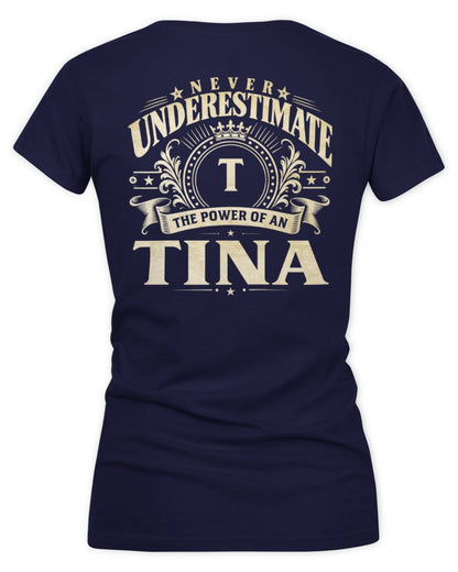 Never Underestimate Your Name Luxury Logo Shirt TINA M1-63 / Women's V-Neck T-Shirt / navy